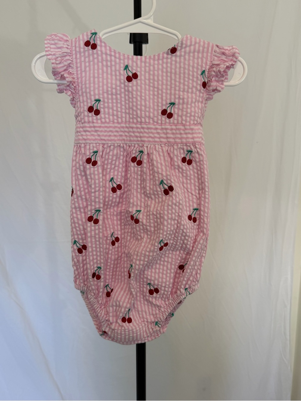 Classic Prep Children’s Wear Cherry Seersucker Bubble Romper 12-18M